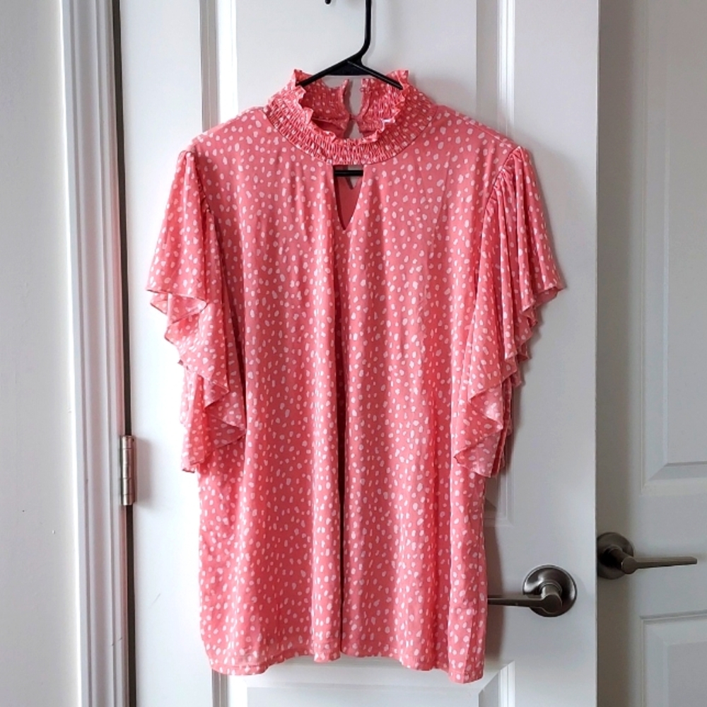 So It Is short sleeve blouse pink with white polka dots 2x